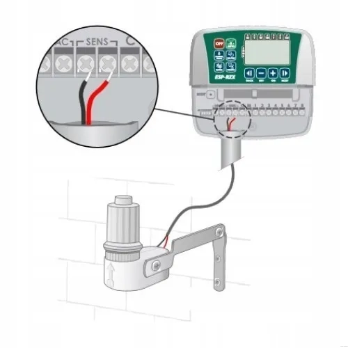 Czujnik deszczu RSD-BEX Rain Bird - schemat podłączenia do sterownika