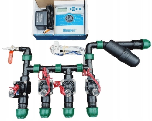 Zestaw do nawadniania ogrodu z filtrem 4 sekcje Hunter www.akant-ogrody.pl