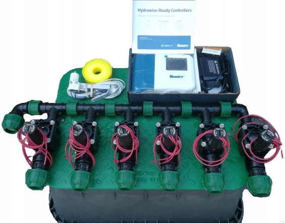 Zestaw do nawadniania ogrodu HUNTER - 6 sekcji sterownik HC 601iE WiFi zdalne zarządzanie systemem www.akant-ogrody.pl