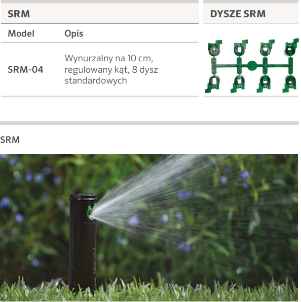 zamontowany - Zraszacz wynurzalny 10 cm HUNTER SRM-04 + 8 DYSZ zasięg 4,3 - 10,7 m