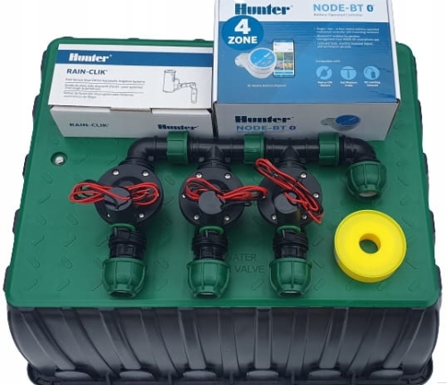 Bateryjny zestaw nawadniania ogrodu Hunter 3 sekcje 9V | Sterownik NODE-BT