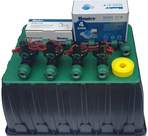Bateryjny zestaw nawadniania ogrodu Hunter 4 sekcje 9V | Sterownik NODE-BT
