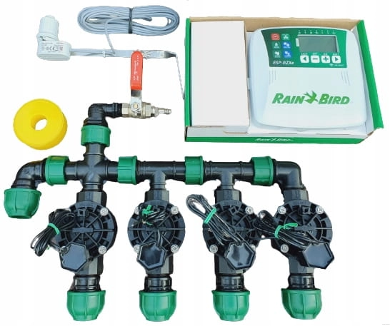 Zestaw nawadniania ogrodu Rain Bird 4 sekcje | Sterownik ESP-TM2 | Przyłącze do kompresora