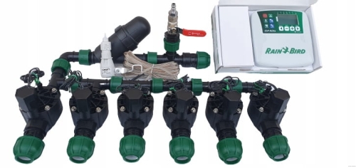 Zestaw nawadniania ogrodu Rain Bird 6 sekcji | Filtr | Sterownik ESP-TM2 | Przyłącze do kompresora