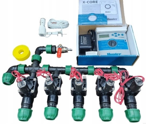 Zestaw nawadniania ogrodu HUNTER 5 sekcji | Sterownik X-Core | Przyłącze do kompresora
