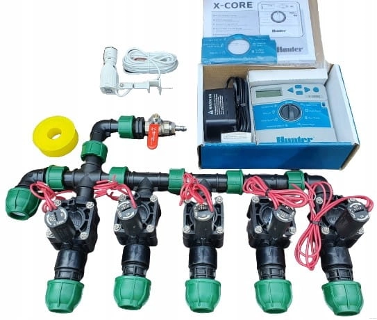 Zestaw nawadniania ogrodu HUNTER 5 sekcji | Sterownik X-Core | Przyłącze do kompresora