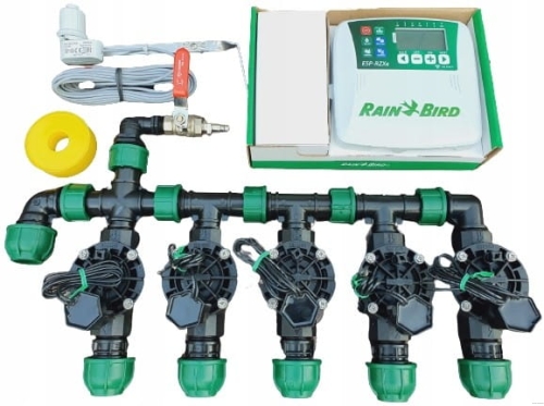 Zestaw nawadniania ogrodu Rain Bird 5 sekcji | Sterownik ESP-TM2 | Przyłącze do kompresora
