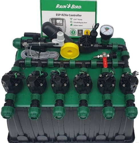 Zestaw nawadniania ogrodu RAIN BIRD 6 sekcji | Manometr | Złącze kompresora | Filtr | Sterownik ESP-TM2 wewnętrzny