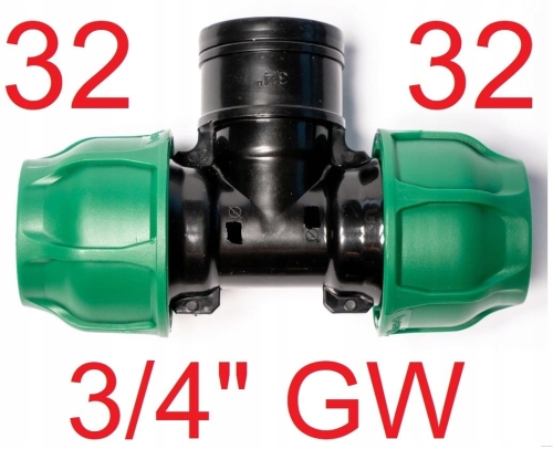 Trójnik PE 32 x 3/4" GW x 32 Bergo